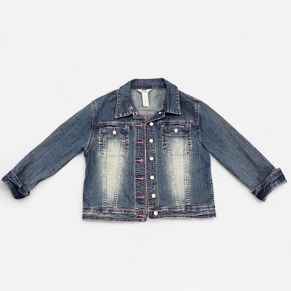 Lily Pulitzer Vintage Denim Jean Jacket with Pink Stitch B3